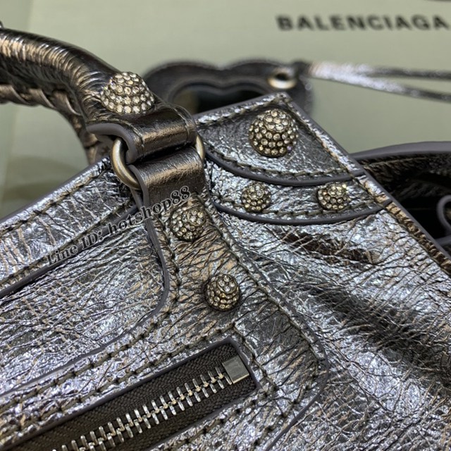 Balenciaga專櫃爆款油蠟銀帶鑽手提女包 638515 巴黎世家Neo cagole機車包 fyj2001